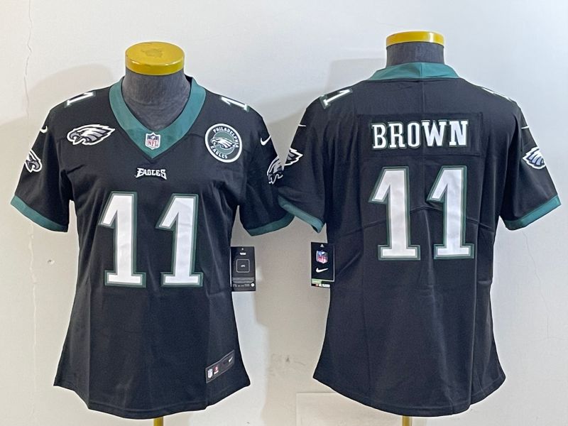Women Philadelphia Eagles 11 Brown Black 2025 Nike Vapor Limited NFL Jersey style 5
